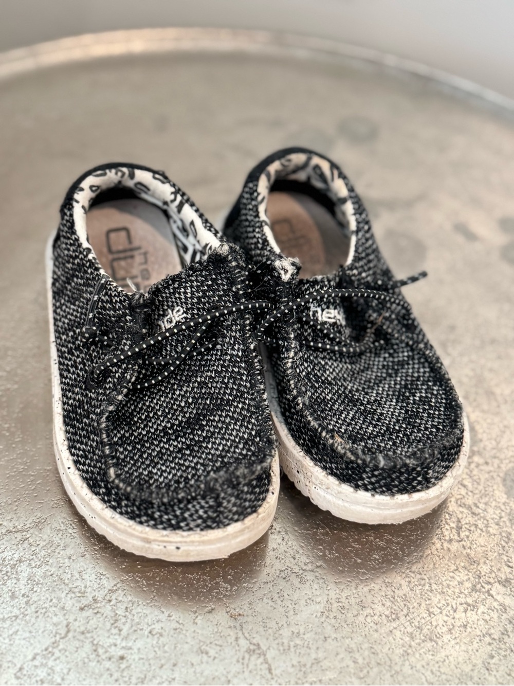 Hey Dude Kids Black Knit Slip-On Sneakers with White Soles